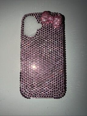 Pink Rhinestone Bling iPhone 17 Case with Hello Kitty Bow Accent